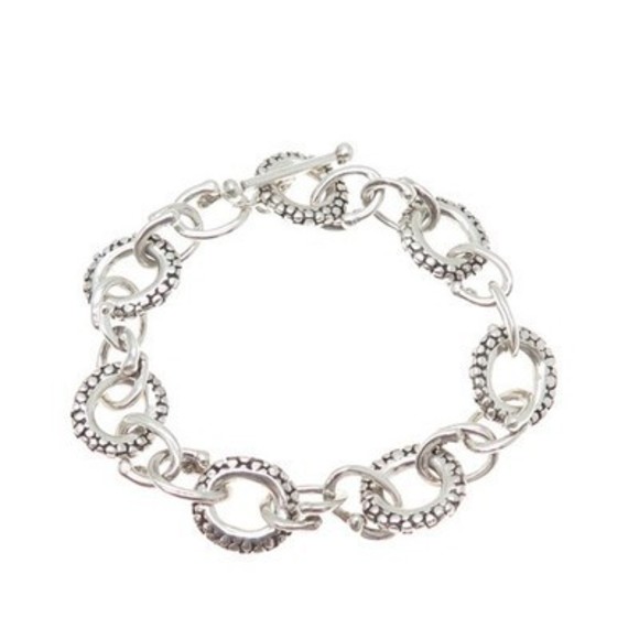 925 Sterling Silver Vintage Modernist Dotted Cable Link Bracelet 6.5" - Picture 3 of 7